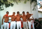 Yannick, Bruno, Sylvain, ?, Xarli, au retour de Pampelune, juillet 1999
